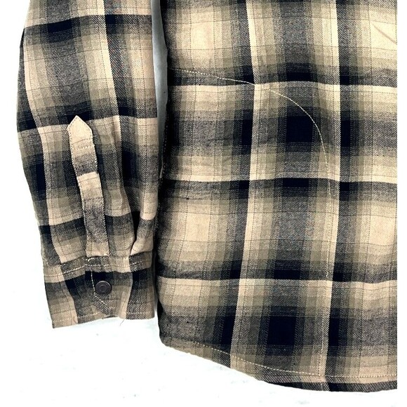 Wrangler Flannel Shirt Jacket Mens SZ S Brown Tan Plaid Fleece Lined Relaxed Fit - Picture 11 of 11